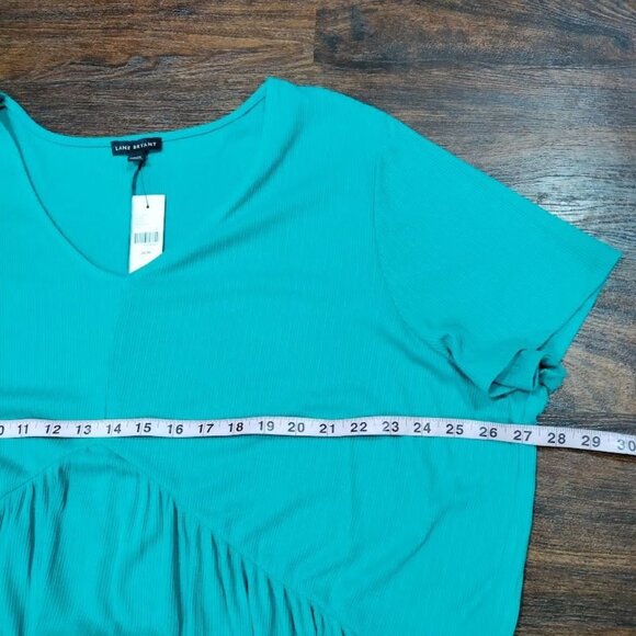 NWT Lane Bryant Peplum Babydoll Tunic Top Waffle Knit Green Womens Plus 26/28 - Picture 4 of 11